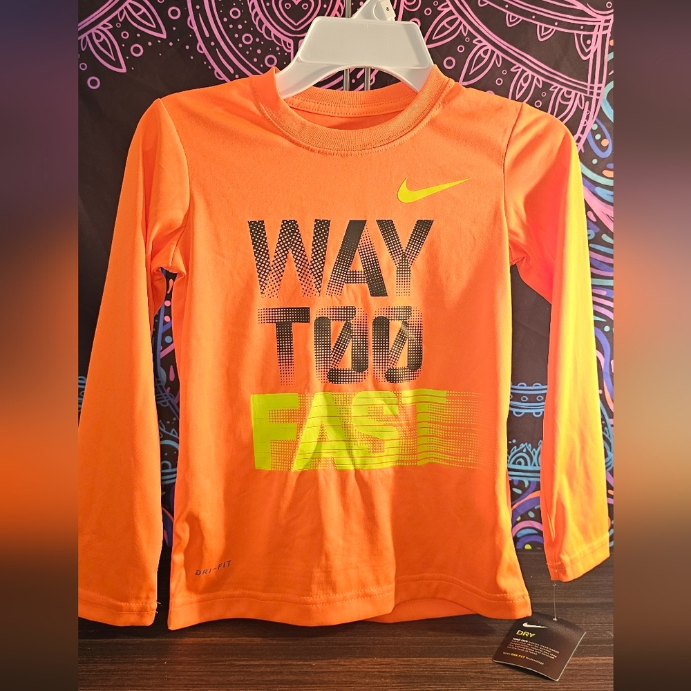 Nike Kids Orange Long Sleeve 'Way Too Fast' Tee with Neon Accent